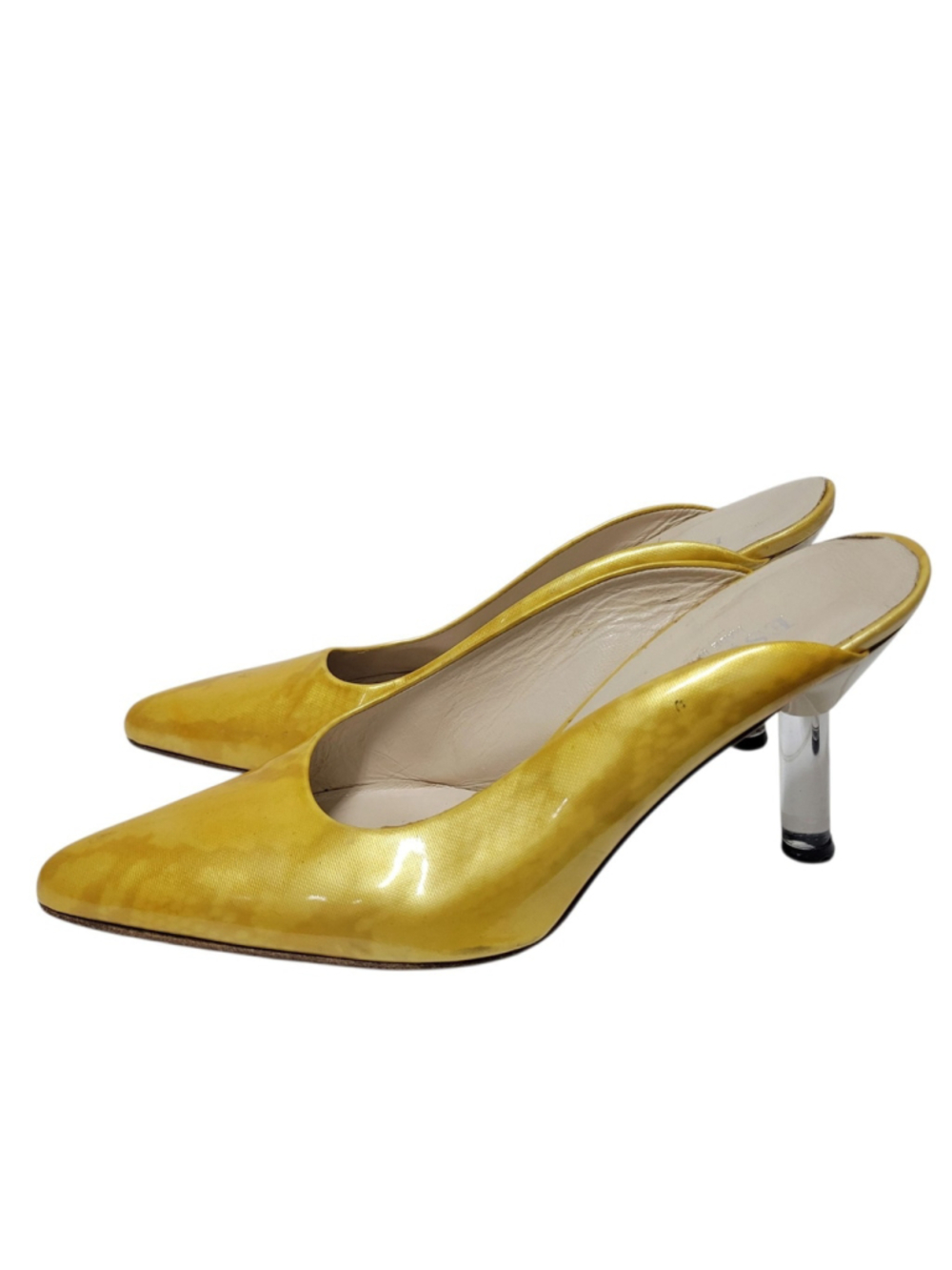 ESCADA Women's Yellow Patent Leather 3.5" Mule Heels Slip-On Shoes Size 8B - Picture 4 of 9